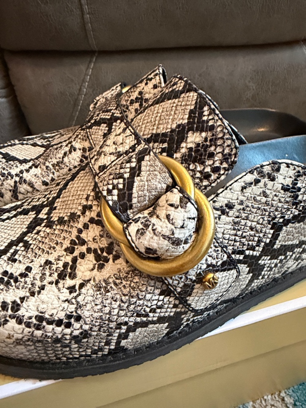 Michael Kors Jaden Clog Mules Snake Print leather with Gold Buckle - Picture 9 of 10